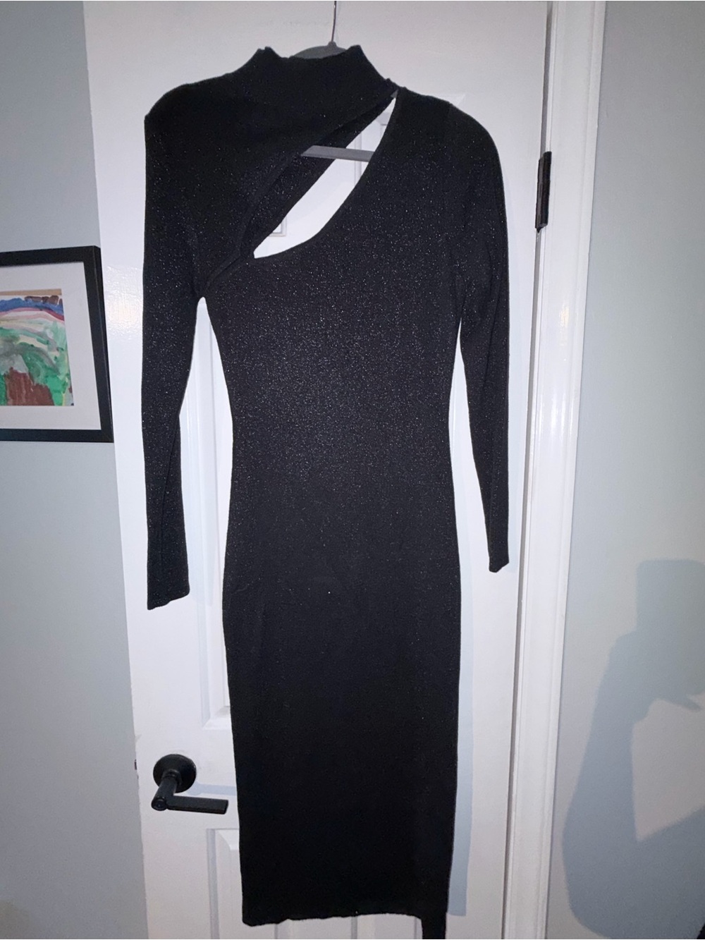 Black Asymmetric Cotton Cutout Long Sleeve Dress